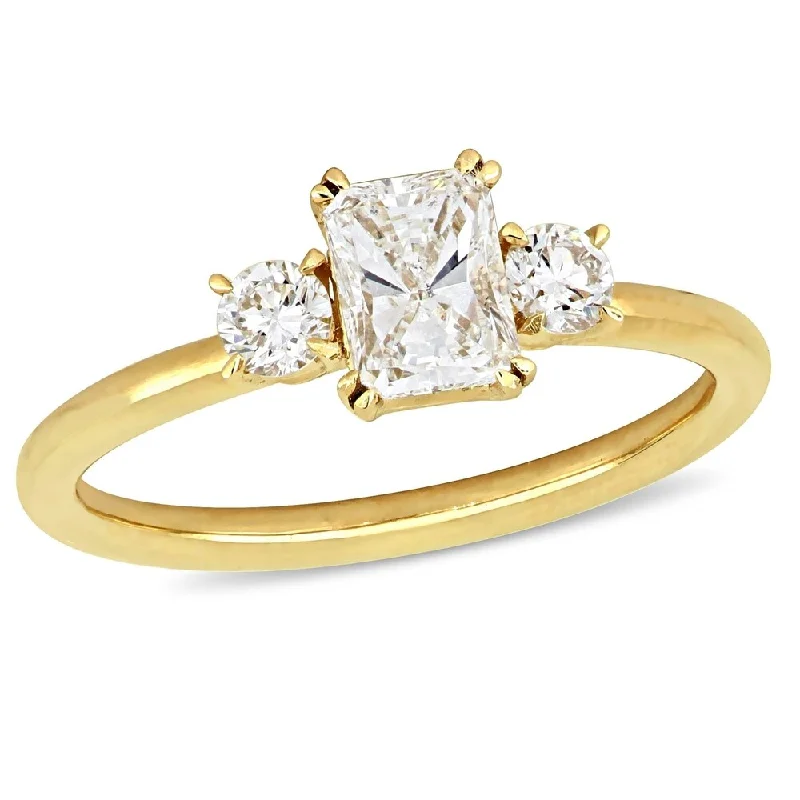 Engagement rings with pave-set citrine for warmth -Miadora 14k Yellow Gold 1ct TDW Radiant-cut Diamond 3-Stone Engagement Ring