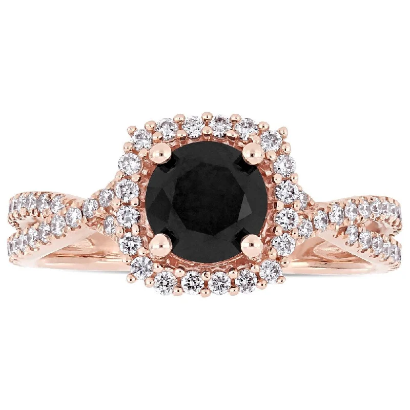 Engagement rings with cathedral-set ruby stones -Miadora Signature Collection 14k Rose Gold 1 1/2ct TDW Black and White Diamond Halo Infinity Engagement Ring