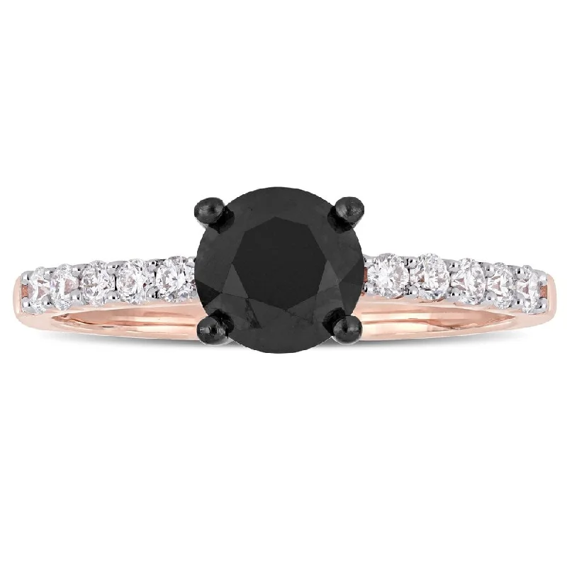 Engagement rings with bold black onyx halos -Miadora Signature Collection 14k Rose Gold 1 1/4ct TDW Black and White Diamond Solitaire Engagement Ring