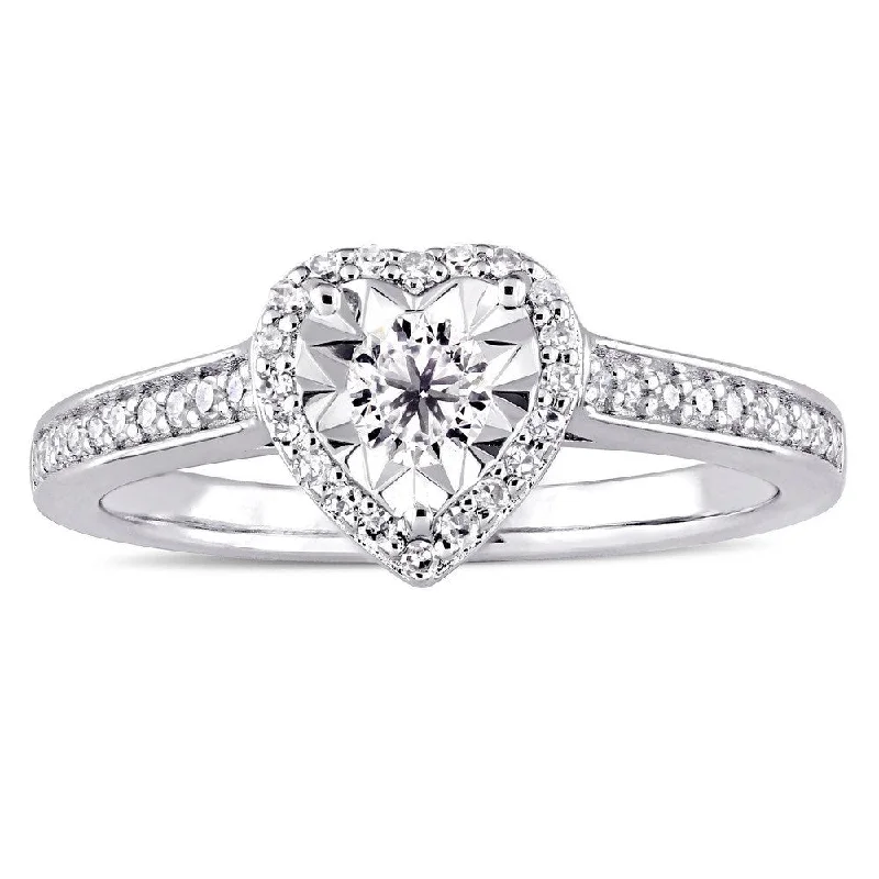 Engagement rings with vintage-inspired claw prongs -Miadora Signature Collection Sterling Silver 1/3ct TDW Diamond Heart Halo Engagement Ring - White