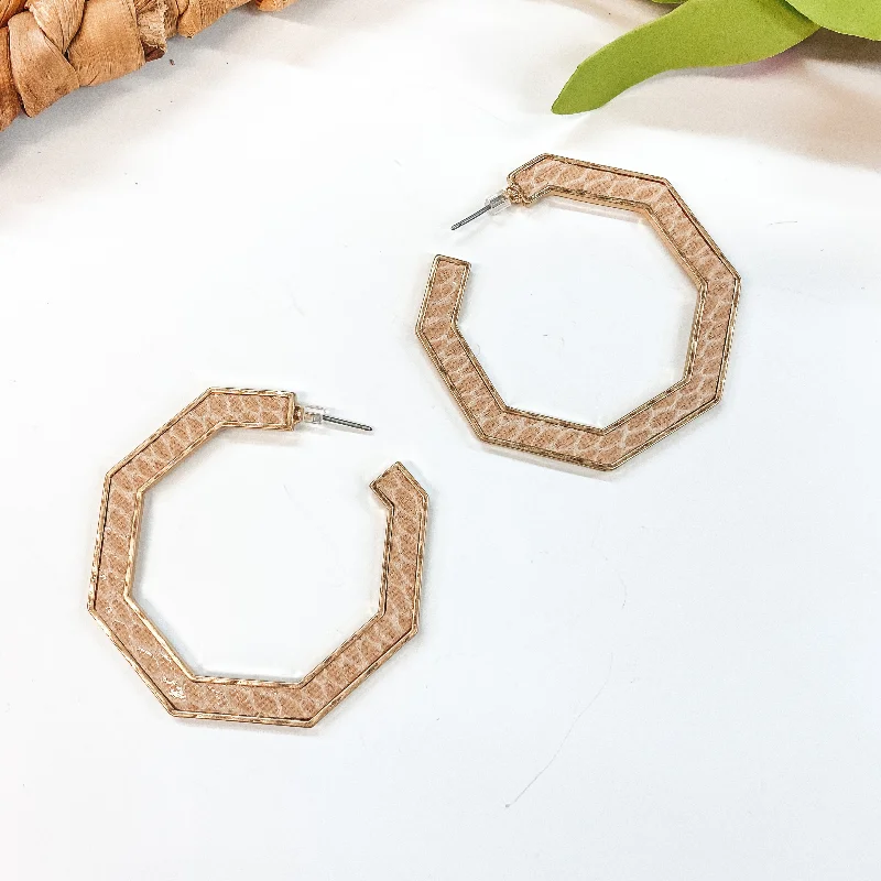 Best hoop earrings with twisted rope designs for a nautical-inspired style-Octagon Hoop Earrings in Tan Snake Print