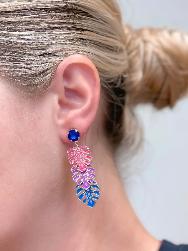 Best hoop earrings with oval shapes for a unique and elongated design-Ombre Palm Leaf Trio Dangle Earrings