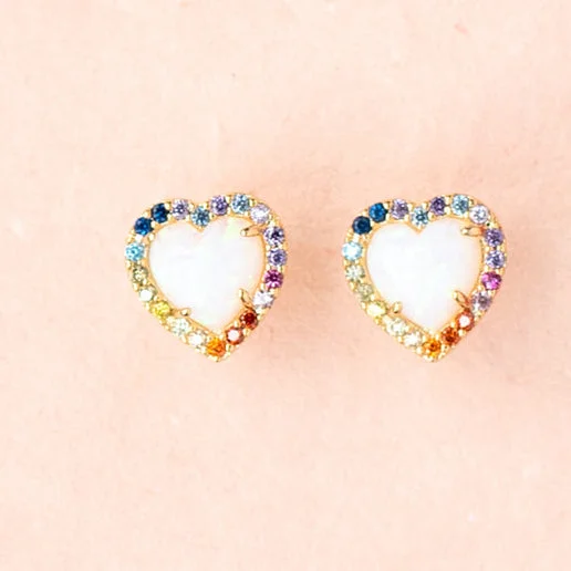 Best hoop earrings with smooth ceramic finishes for a polished, clean style-Opal Heart CZ Gemstone Post Stud Earring