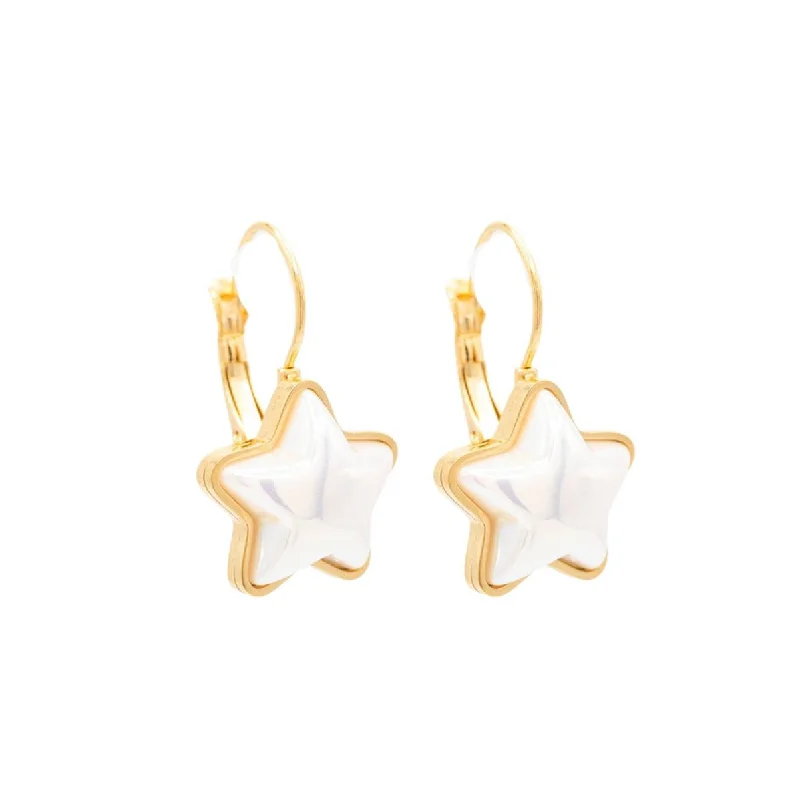 Hoop earrings with hearts for a sweet and romantic gesture-Opalite Star Leverback Huggie Hoop Earring Celestial Shape