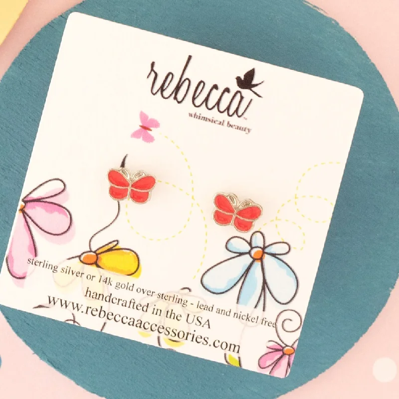 Best hoop earrings with rose gold for a romantic and warm aesthetic-Orange Butterfly Enamel Post Children's Earring