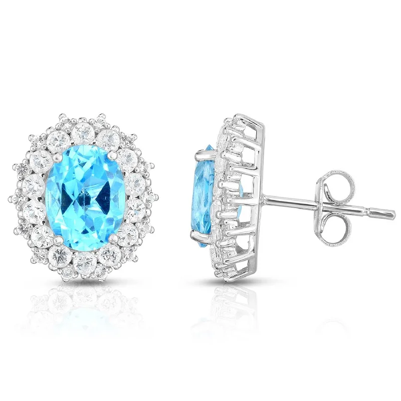 Hoop earrings with infinity loop designs for a continuous and eternal shape-Oval Blue Topaz & White Topaz Earrings