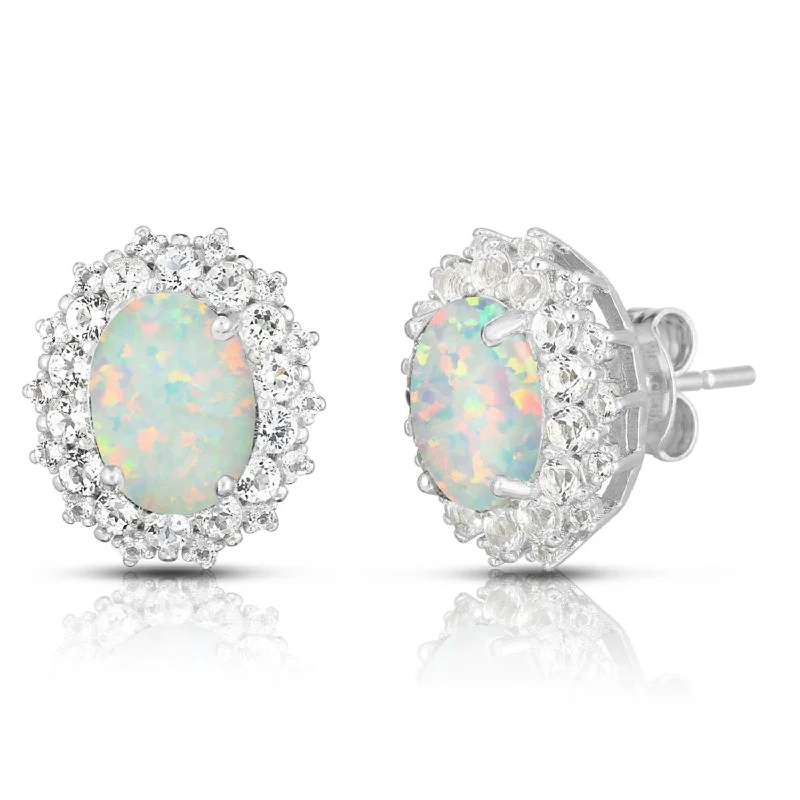 Best hoop earrings with gold for a luxurious and timeless look-Oval Opal & White Sapphire Earrings