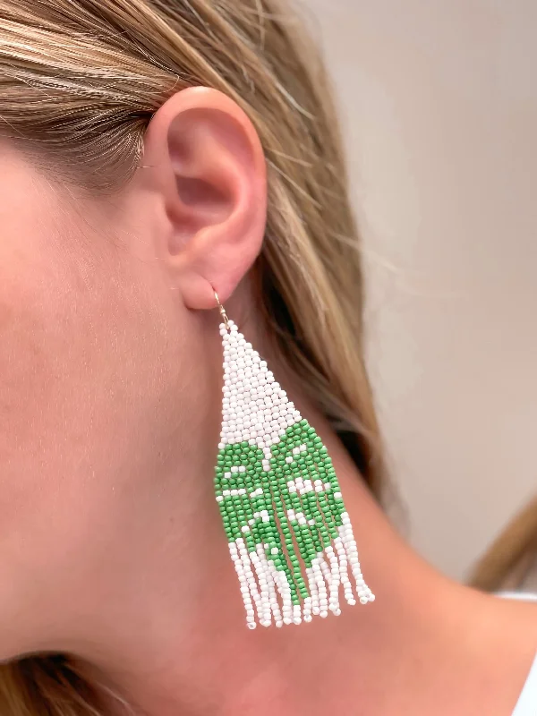 Best hoop earrings with Swarovski crystals for added sparkle and luxury-Palm Leaf Fringe Beaded Dangle Earrings