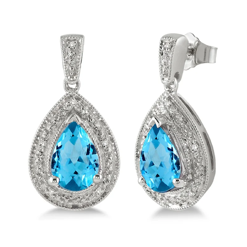 Best hoop earrings with vintage-style detailing for a nostalgic and timeless look-Pear-shaped Blue Topaz & Diamond Earrings