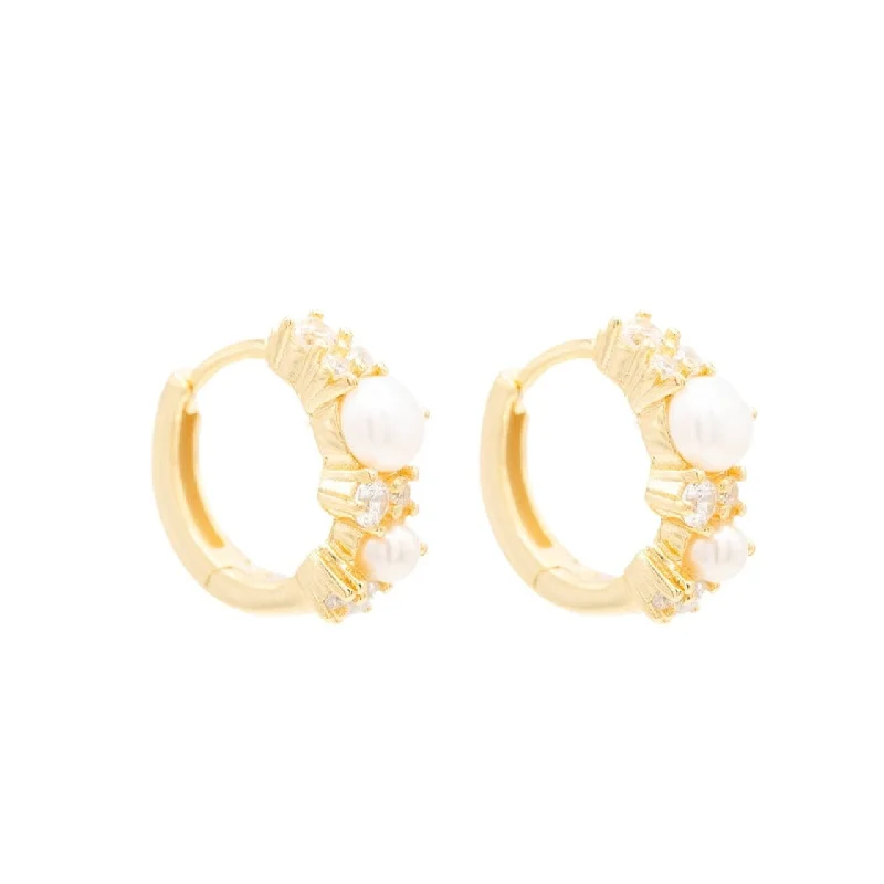 Hoop earrings with abstract shapes for an artistic and creative touch-Pearl Cubic Zirconia Huggie Hoop Earring