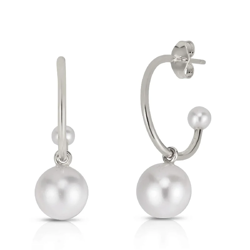 Hoop earrings with gold accents for a warm, elegant statement piece-Pearl Dangle Hoop Earrings