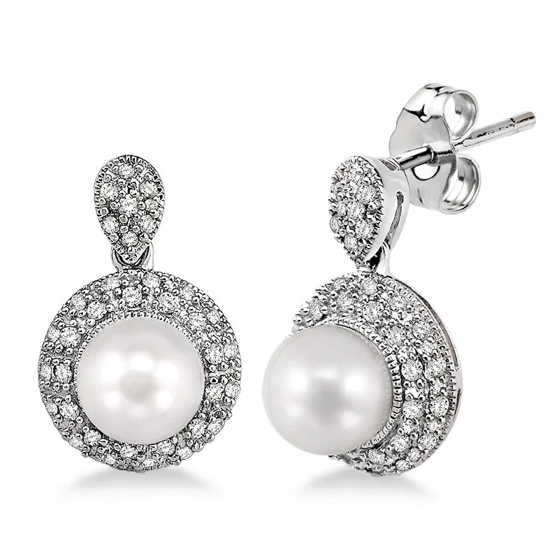 Best hoop earrings with gold-plated finishes for an affordable luxury vibe-Pearl & Diamond Border Earrings