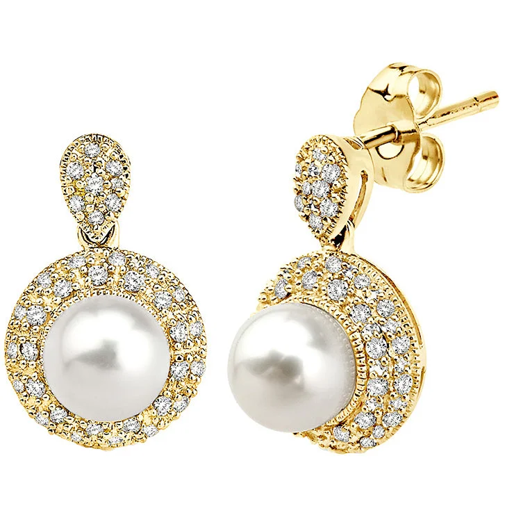 Hoop earrings with rhinestone embellishments for a glamorous and sparkling look-Pearl & Diamond Border Earrings