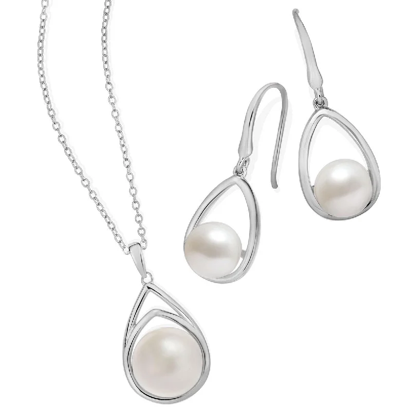 Best hoop earrings with stacked layers for a dimensional and bold look-Pearl Earring & Pendant Set