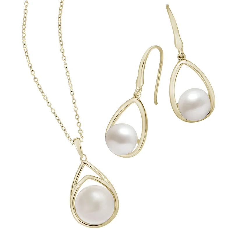 Hoop earrings with leather accents for a sleek and bold combination-Pearl Earring & Pendant Set