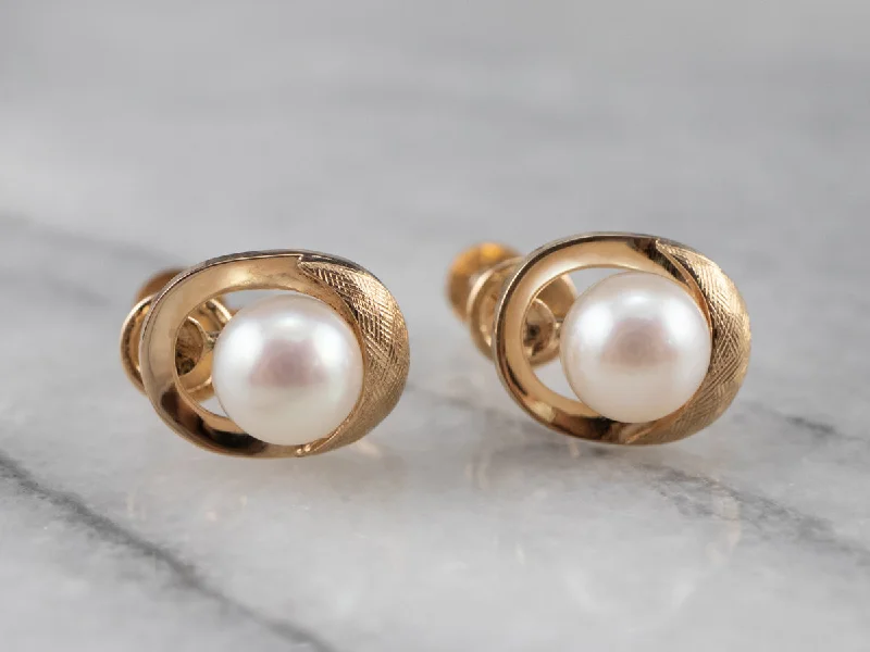 Best hoop earrings with Swarovski crystals for added sparkle and luxury-Pearl Gold Screw Back Earrings