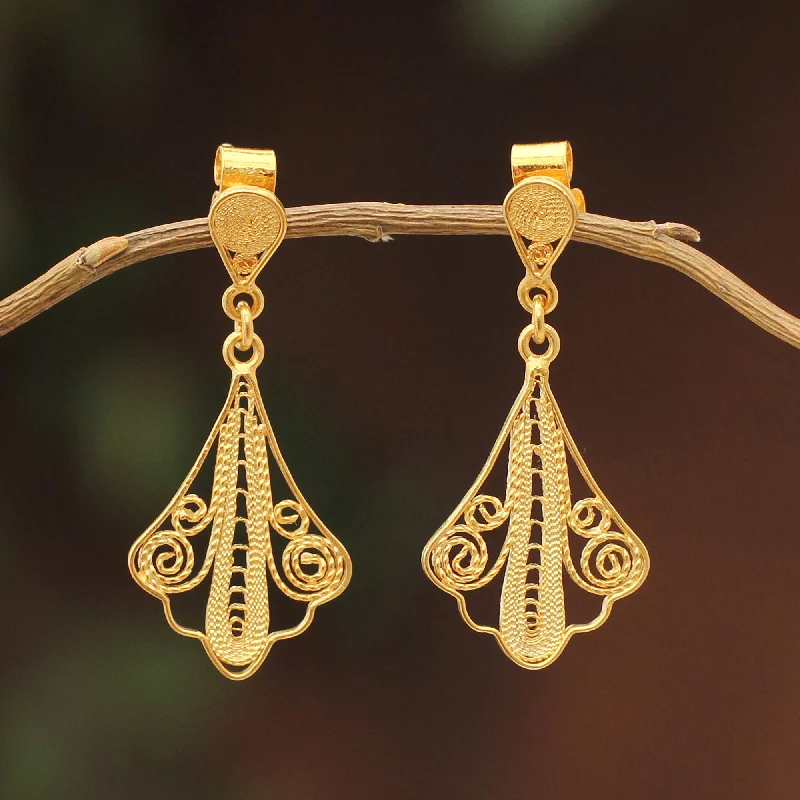 Hoop earrings with gold accents for a warm, elegant statement piece-Peruvian Lace 21K Gold Plated Filigree Dangle Earrings from Peru