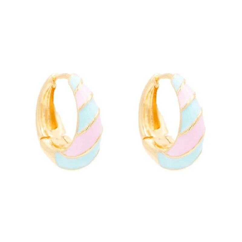 Hoop earrings with circle designs for a classic and timeless shape-Pink and Blue Stripe Enamel Huggie Hoop Earring