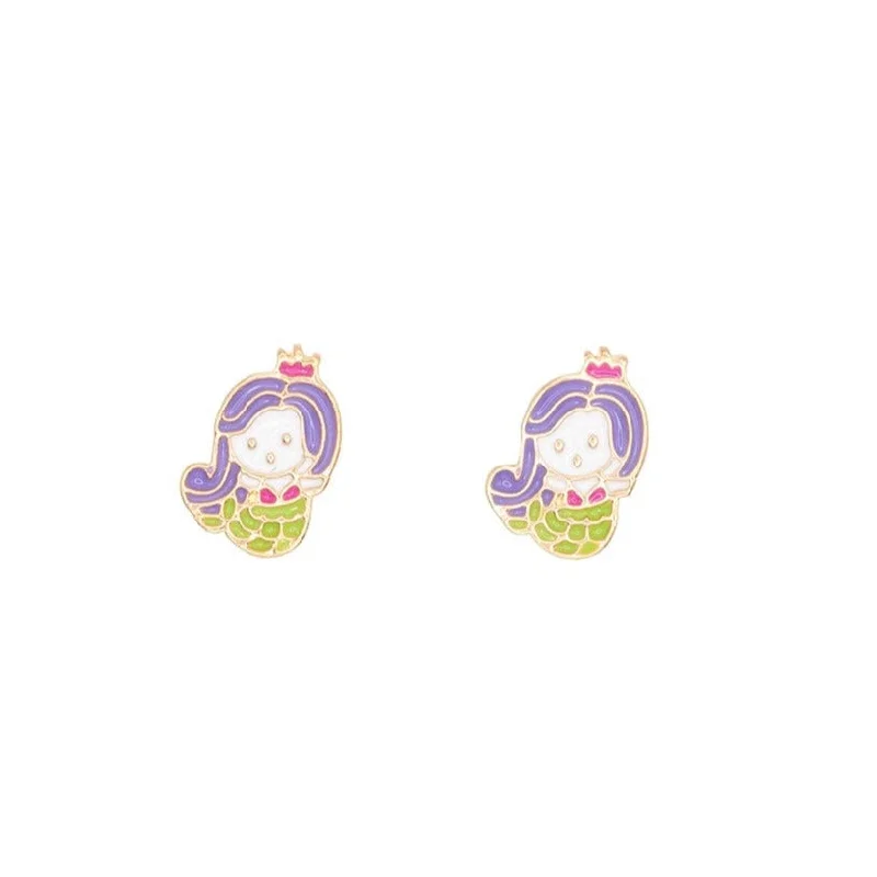 Best hoop earrings with gold for a luxurious and timeless look-Purple Hair Mermaid Enamel Post Earring Children's Jewelry