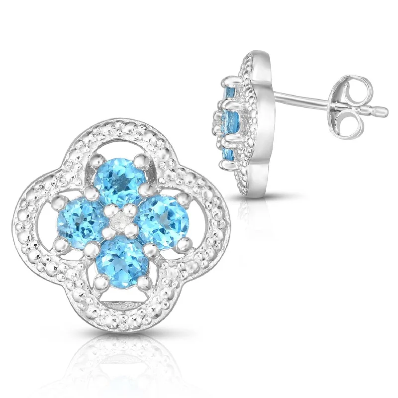 Stylish hoop earrings with diamond accents for an elegant and sparkling effect-Quatrefoil Blue Topaz & Diamond Earrings