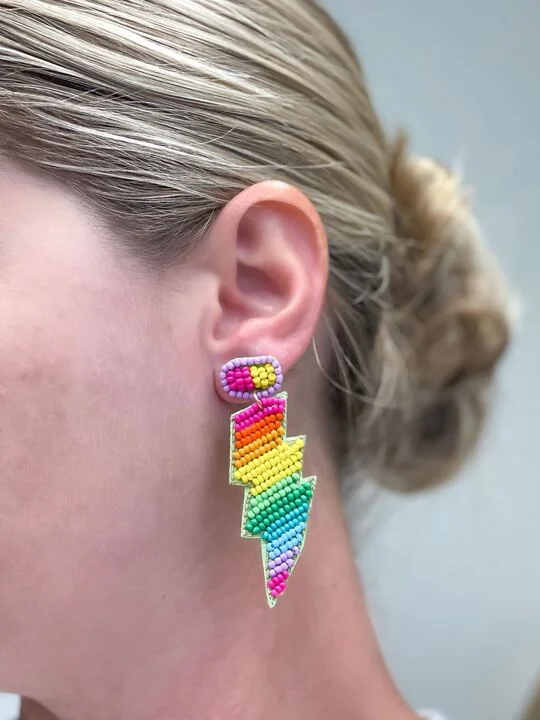 Best hoop earrings with sterling silver for an affordable and chic design-Rainbow Lightning Bolt Beaded Dangle Earrings