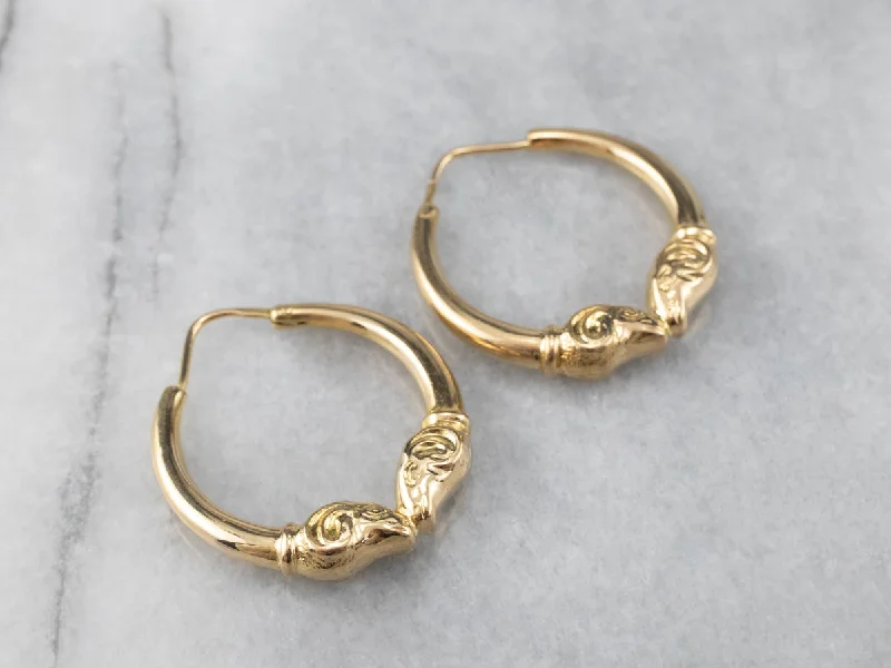 Hoop earrings with removable pendants for a versatile and customizable accessory-Ram's Head Gold Hoop Earrings