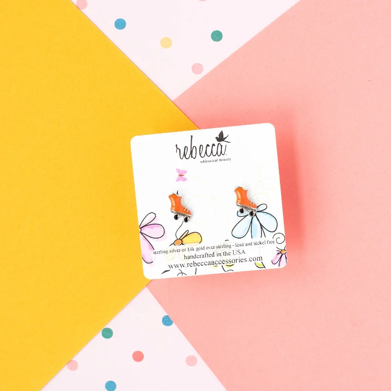 Hoop earrings with floral motifs for a feminine and nature-inspired look-Roller Skate Enamel Post Stud Earring - Children's