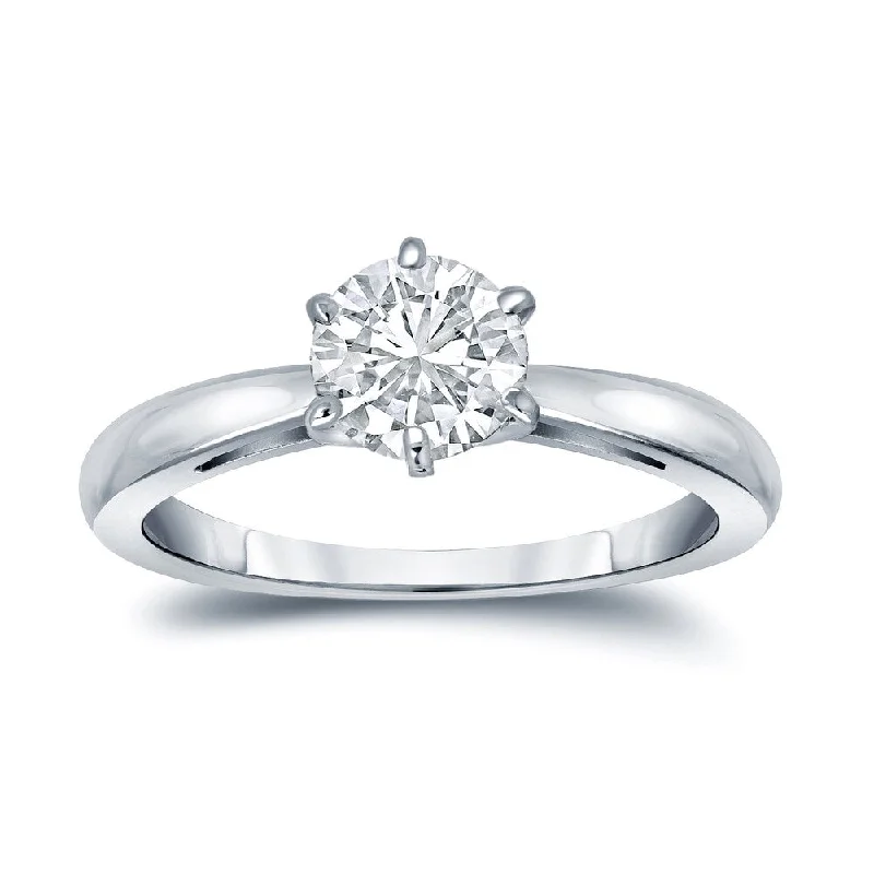 Engagement rings with twisted bands and diamonds -Round 1/2ct TDW GIA Certified Six Prong Solitaire Diamond Engagement Ring in 18kt Gold by Auriya