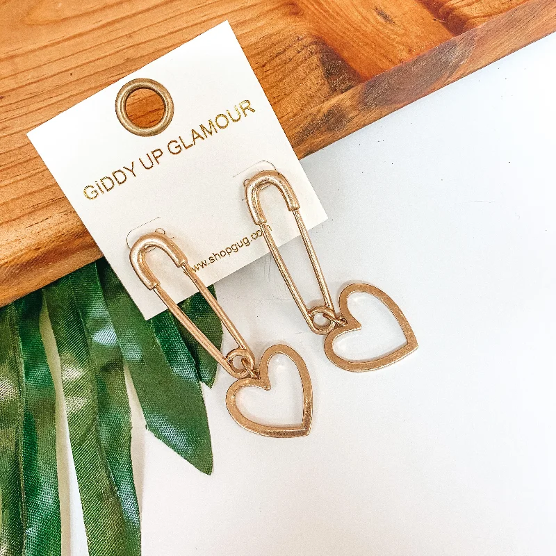 Best hoop earrings with delicate chain details for a trendy and stylish design-Safely Stylish Heart Dangle Earrings in Gold