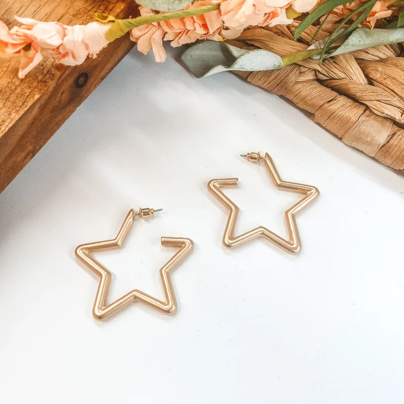 Hoop earrings with intricate designs for a unique and artistic appearance-Small Star Hoop Earrings in Matte Gold