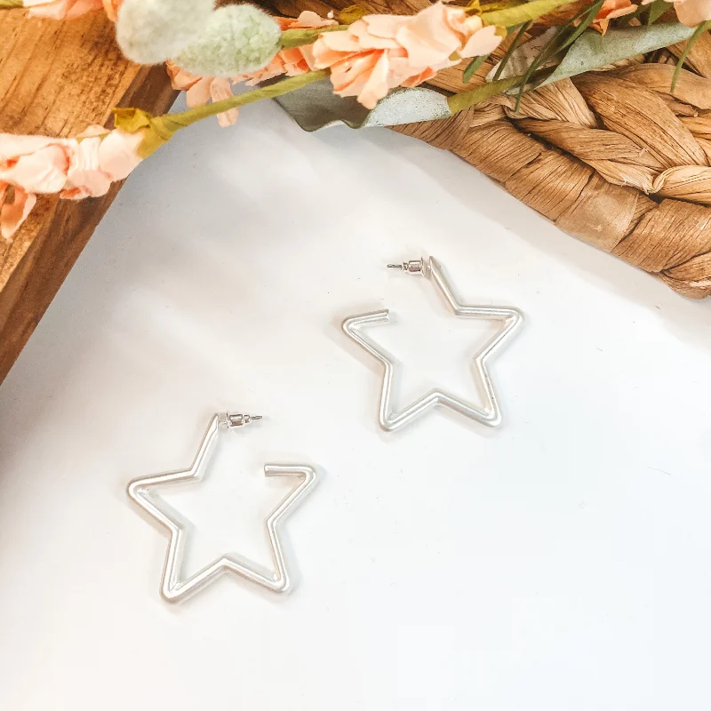 Best hoop earrings with stacked layers for a dimensional and bold look-Small Star Hoop Earrings in Matte Silver