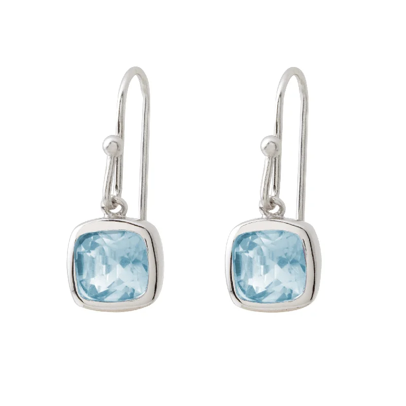 Hoop earrings with rhinestone-studded rims for a glamorous touch-Sophisticated Cushion-cut Blue Topaz Earrings