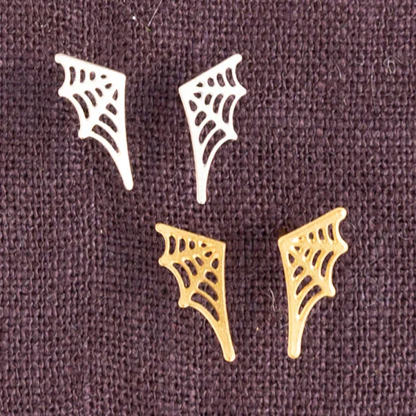 Hoop earrings with hammered copper for a warm and rustic aesthetic-Spider Web Post Stud Earring Halloween