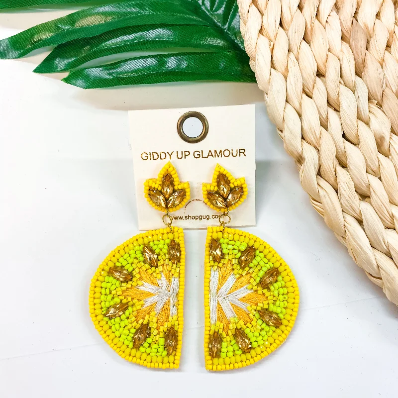 Hoop earrings with diamond-cut surfaces for added sparkle and shine-Splash Of Citrus Seed Bead Lemon Earrings in Yellow