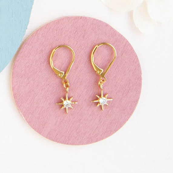 Best hoop earrings with vintage-style detailing for a nostalgic and timeless look-Star Mini CZ Gem Leverback Dangle Drop Earring