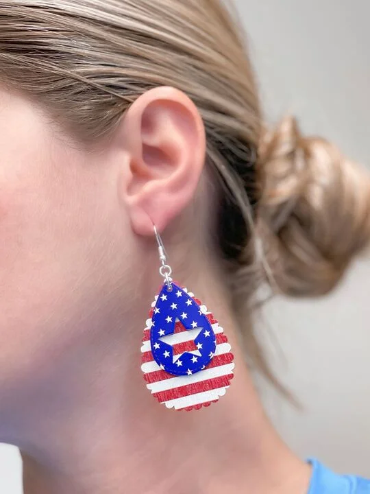 Hoop earrings with crescent moon shapes for a celestial and mystical appearance-Stars & Stripes Layered Oval Dangle Earrings