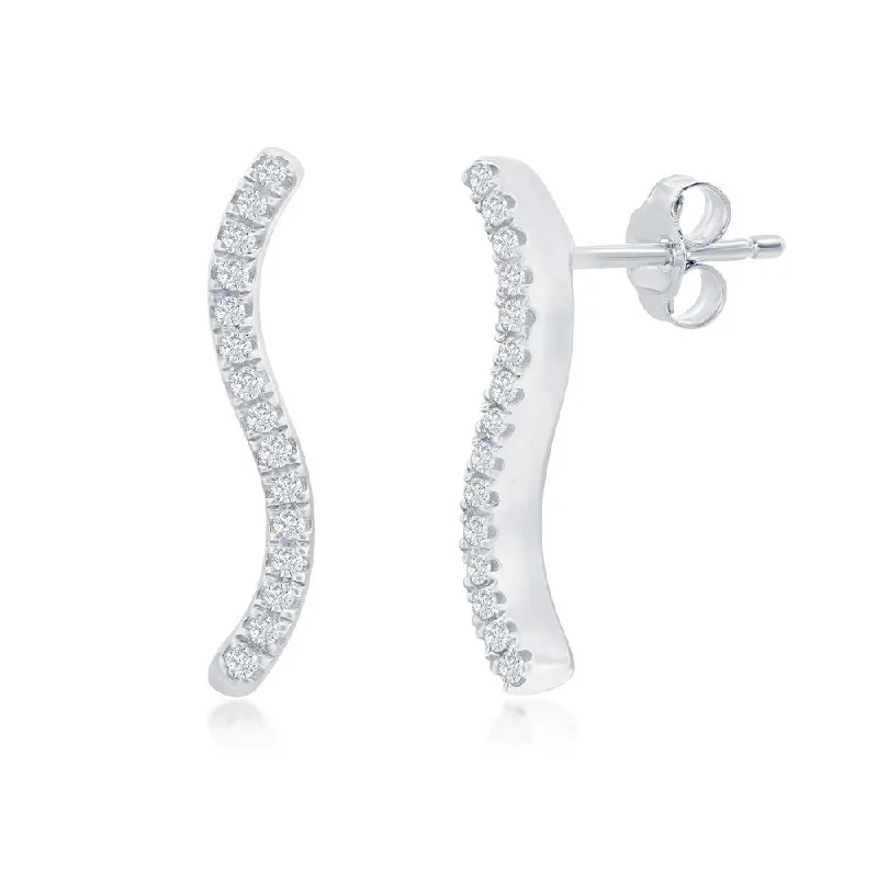 Hoop earrings with diamond-cut surfaces for added sparkle and shine-SS 0.05ctw I/SI2 Vertical Wave Diamond Earrings