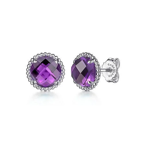 Hoop earrings with satin finishes for a smooth and elegant appearance-SS 10mm Round Faceted Amethyst Earrings