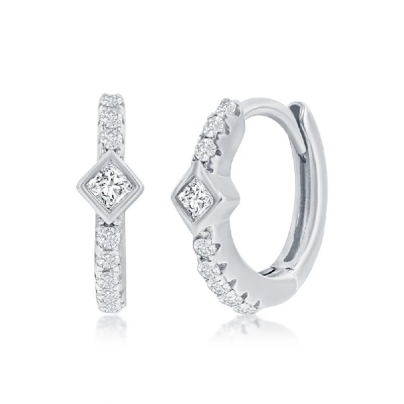 Hoop earrings with textured finishes for a vintage and classic style-SS 11MM Center Square CZ Huggie Hoop Earrings