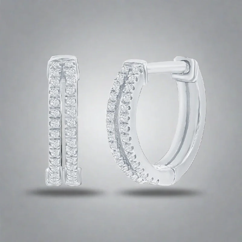 Large hoop earrings for a bold and statement-making fashion accessory-SS 13mm Double Row 0.12ctw I/SI2 Diamond Huggie Earrings