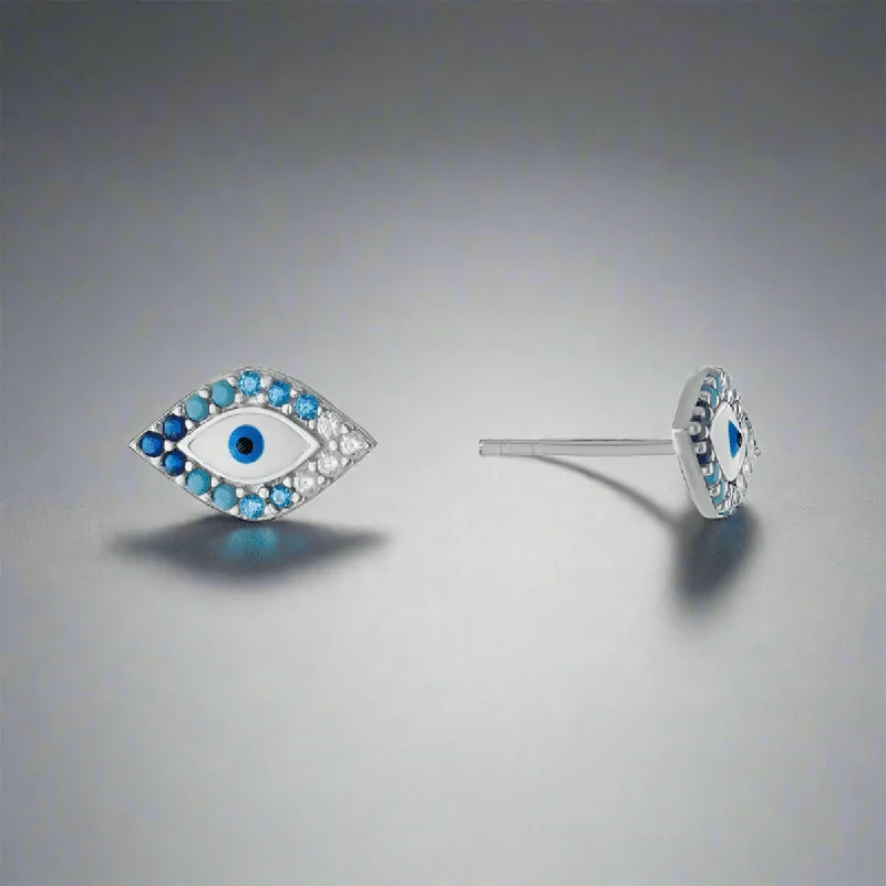 Best hoop earrings with geometric hexagon shapes for a modern, angular look-SS Blue CZ Evil Eye Earrings