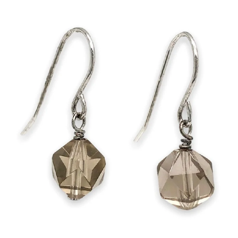 Best hoop earrings with hammered gold for a rustic yet elegant look-SS Faceted Smoky Quartz Dangle Earrings