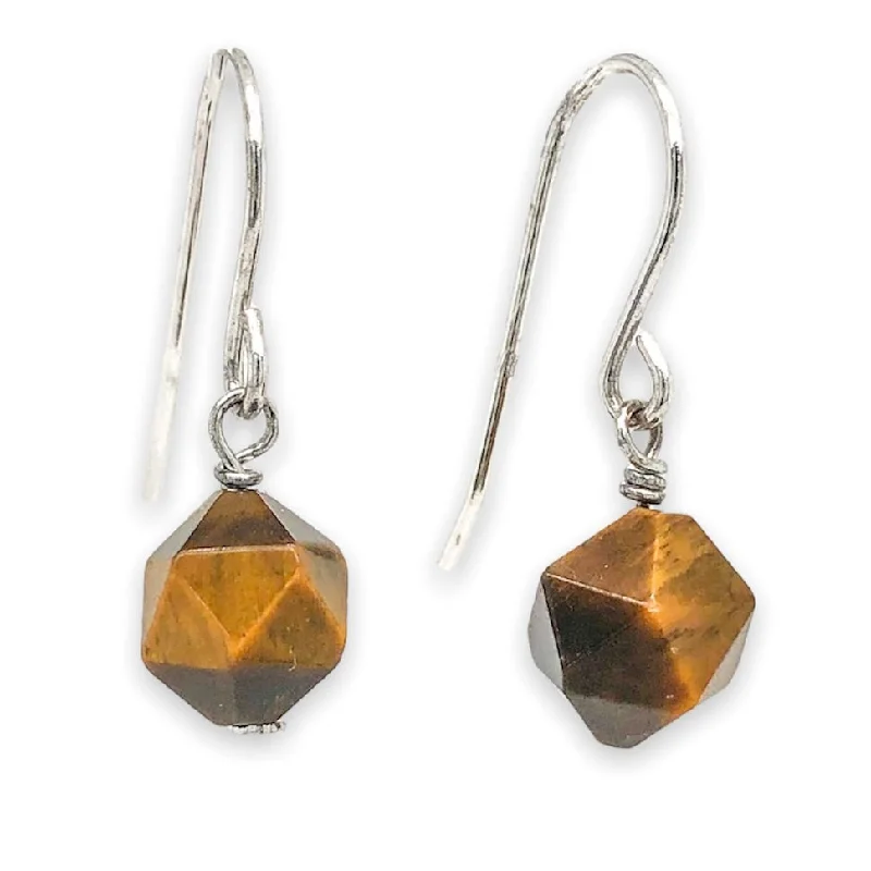 Best hoop earrings with matching bracelets for a coordinated jewelry set-SS Faceted Tiger’s Eye Dangle Earrings