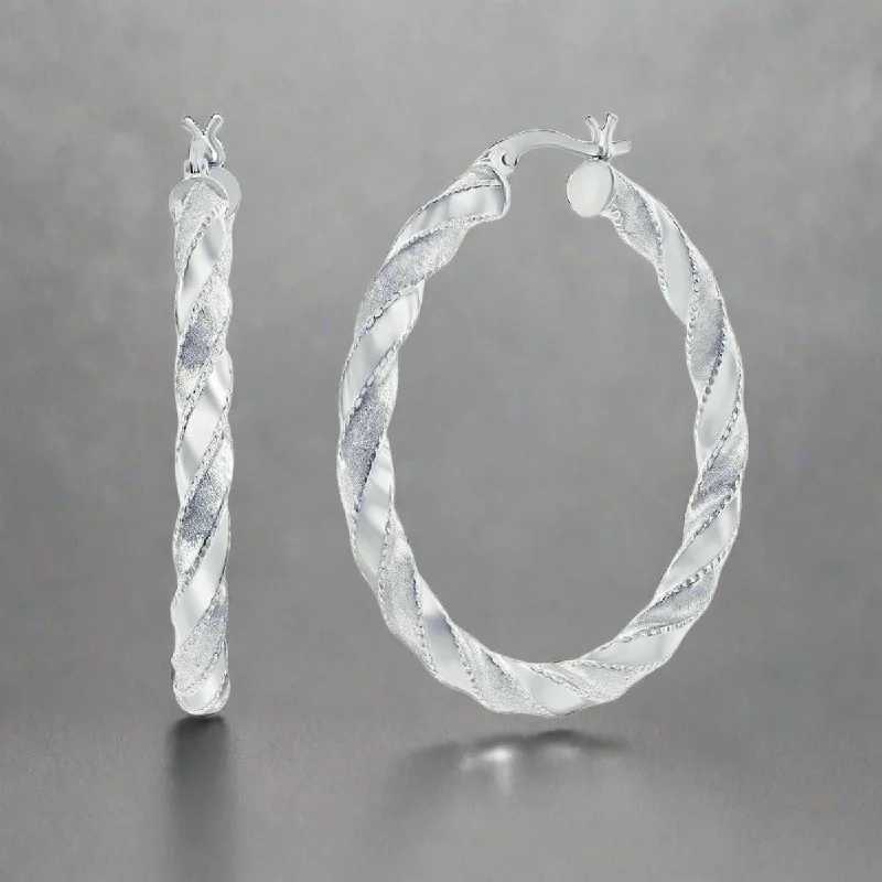 Best hoop earrings with vintage coins for a retro, antique-inspired style-SS Polished Satin Finish 40mm Twisted Hoops