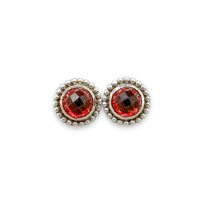 Best hoop earrings with geometric shapes for a modern and artistic appeal-SS Prong Set 10mm Beaded Round Garnet Earrings