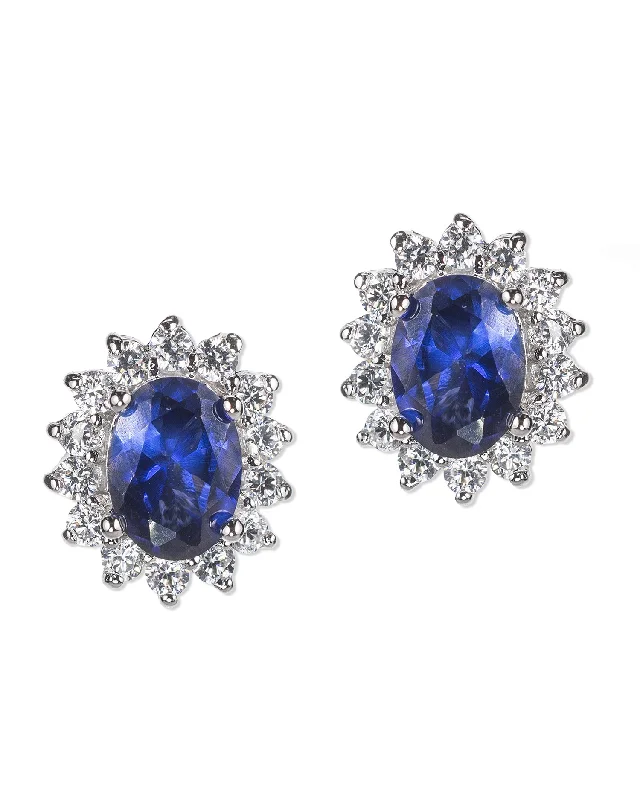 Classic hoop earrings with a thin profile for a sleek and subtle style-Sapphire Oval Halo Pierced Earrings