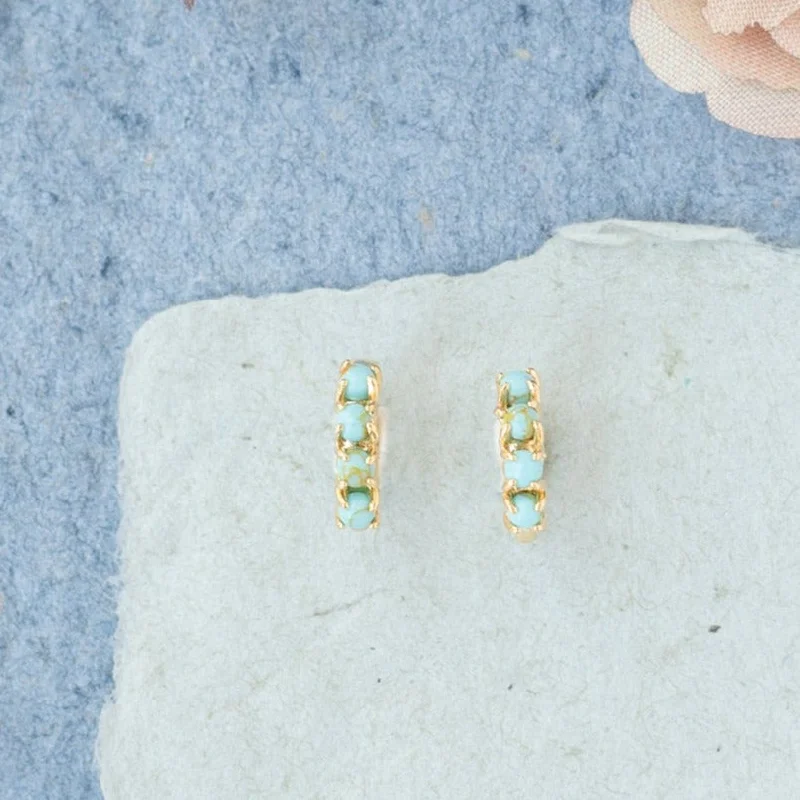 Hoop earrings with colorful beads for a fun and playful vibe-Turquoise Stone Huggy Hoop Earring