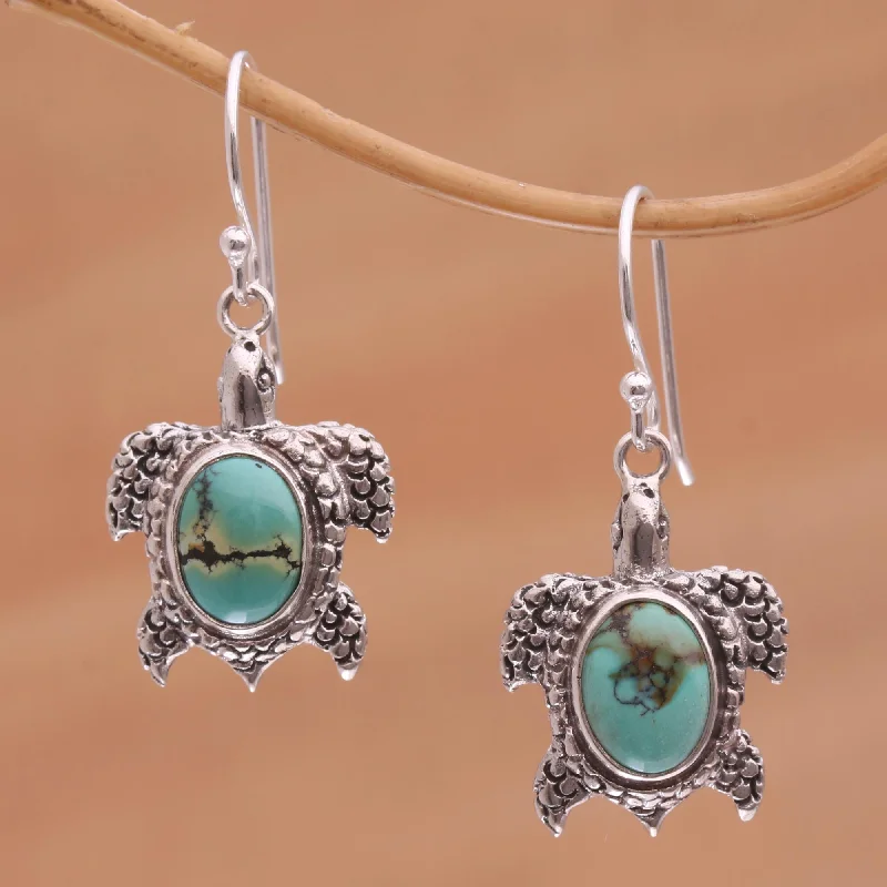 Best hoop earrings with geometric hexagon shapes for a modern, angular look-Turtle Pond Reconstituted Turquoise Turtle Earrings in Sterling Silver