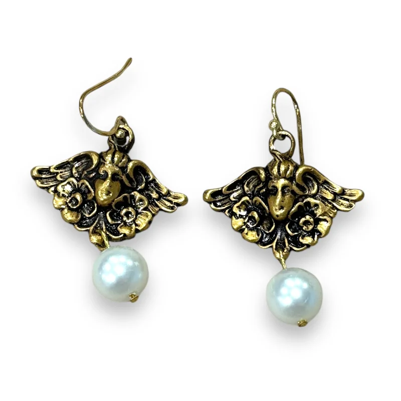 Best hoop earrings with twisted rope designs for a nautical-inspired style-VINTAGE GOLD ANGEL & GLASS PEARL EARRINGS