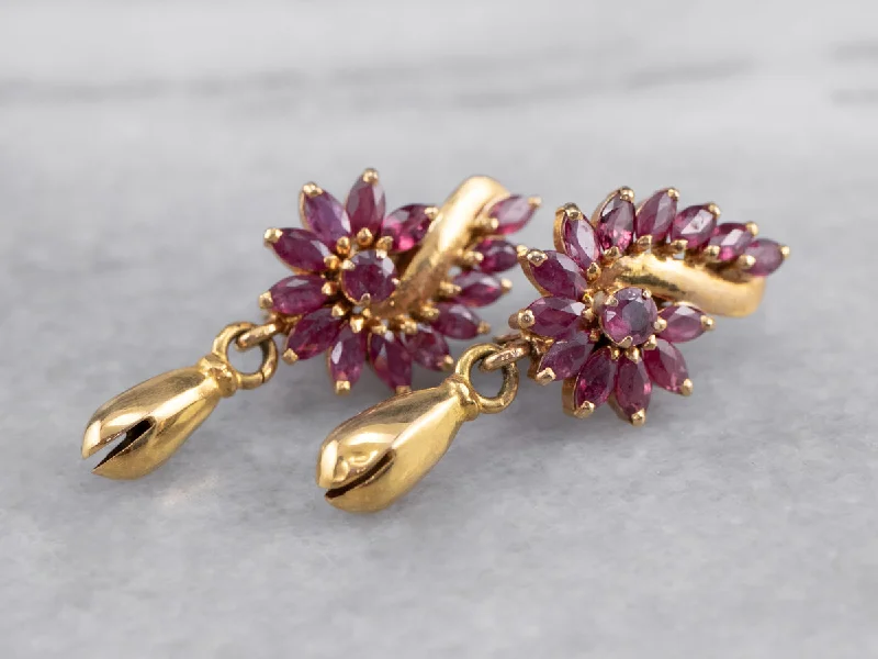 Best hoop earrings with detachable studs for a versatile and adjustable accessory-Vintage Ruby Gold Drop Statement Earrings